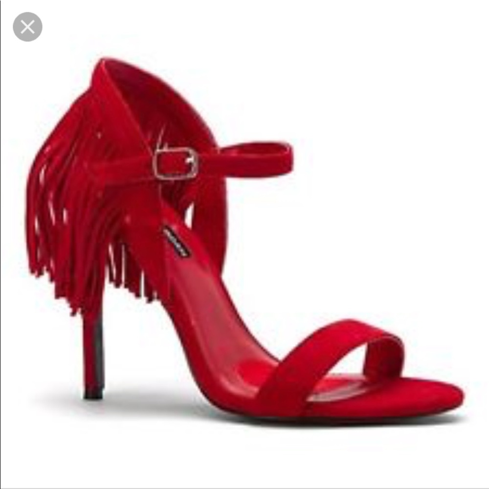 Charles Jourdan Boa red fringe suede sandals heels